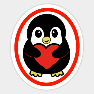 Bold and Bright Penguin With Red Heart Sticker